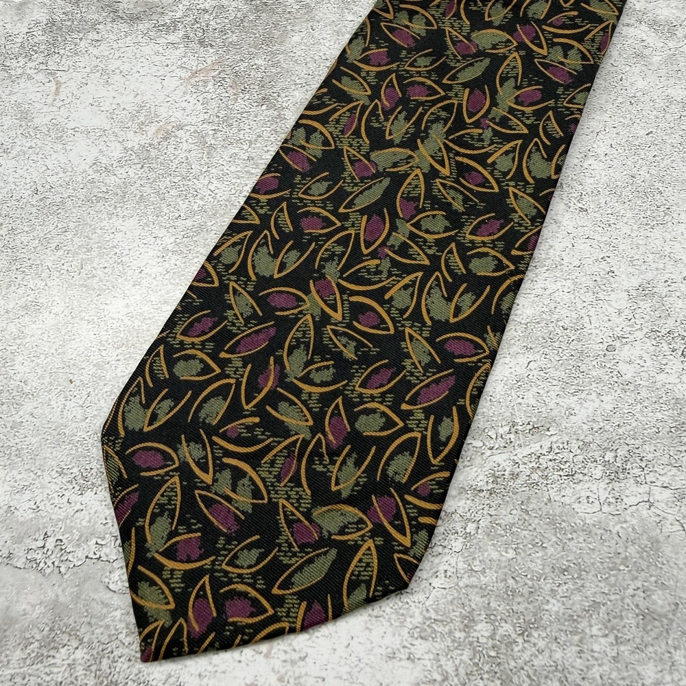 Pierre Balmain 100% Silk Tie Mens One Size Black Geometric Made In Italy Necktie